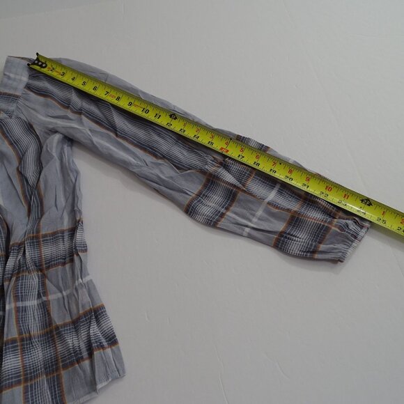 LC Lauren Conrad Long Sleeve Gray Plaid Blouse Women Size XS Square Neckline - Picture 9 of 11